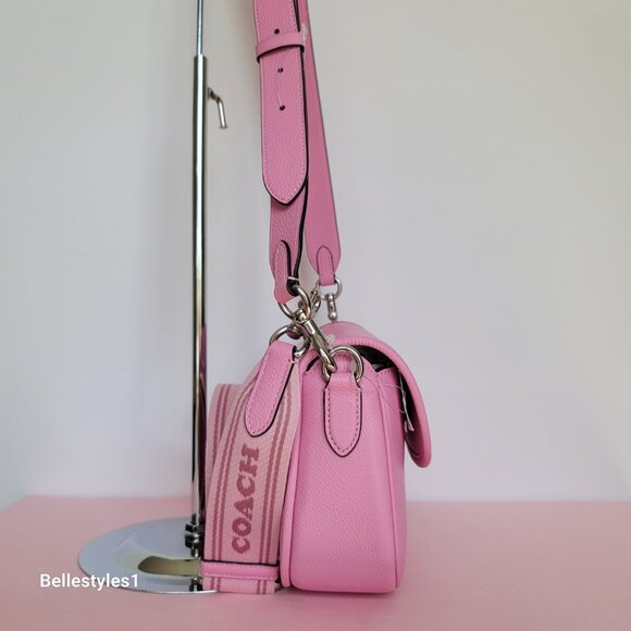 COACH Willow Saddle Pebbled Leather Saddle Crossbody Bag- Vivid Pink⭐ - Picture 9 of 16